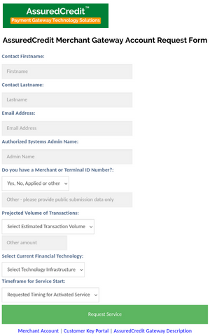 AssuredCredit Merchant Gateway Account Request Form