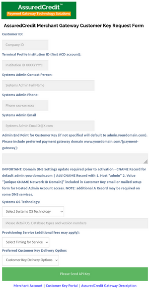 AssuredCredit Merchant Gateway Customer Key Request Form